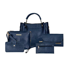 Deals and Offers on - Bagsy Malone Women's Handbag (Set of 5, Croco Blue) Deals, Discounts & Offers on - Bagsy Malone Women's Handbag (Set of 5, Croco Blue)