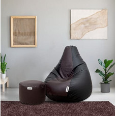 Deals and Offers on Furniture - Amazon Brand - Solimo Leatherette 3XL Bean Bag with Footrest, Ready to Use, Filled with Beans (Black and Brown) Deals, Discounts & Offers on Furniture - Amazon Brand - Solimo Leatherette 3XL Bean Bag with Footrest, Ready to Use, Filled with Beans (Black and Brown)