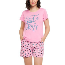 Deals and Offers on Women - Clovia Women's Cotton Printed Top & Shorts Set - Pink Deals, Discounts & Offers on Women - Clovia Women's Cotton Printed Top & Shorts Set - Pink
