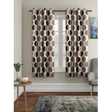Deals and Offers on - Cortina 2 Piece Polka Design Panel Eyelet Polyester Window Curtains - 5 Feet, Brown Deals, Discounts & Offers on - Cortina 2 Piece Polka Design Panel Eyelet Polyester Window Curtains - 5 Feet, Brown