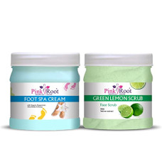 Deals, Discounts & Offers on Beauty Care - Pink Root Foot Spa Cream 500gm with Green Lemon Scrub 500gm
