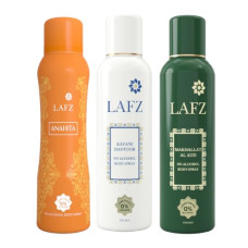 Deals, Discounts & Offers on Beauty Care - LAFZ Anahita, Kayani Dastoor And Makhallat Al Aud No Alcohol Deodorant Body Spray For Unisex, 150ml, Pack of 3