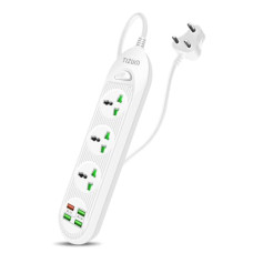 Deals, Discounts & Offers on  - Tizum 3000W Power Converter, Fast Charging Extension Board/Cord, 3 Power Sockets, 1 QC/USB 3.0, 3 USB 2.0 Ports, 2M Cord Length, Short Circuit Protection, 10Amp Power Outlet, Intelligent Chip (White)