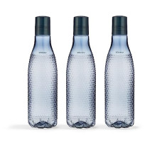 Deals, Discounts & Offers on  - Amazon Brand - Solimo Checkered Plastic Water Bottles, Spill-Proof, 3.2 Cm Neck, Firm Grip (Set of 3, Smoke)
