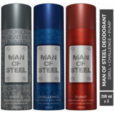 Deals, Discounts & Offers on  - DENVER Combo of Man Of Steel Drill + Challenge + Pump Long lasting Deodorant Spray - For Men(600 ml, Pack of 3)