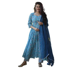 Deals, Discounts & Offers on Women - KLOSIA Women Printed Anarkali Kurta and Pant Set with Dupatta