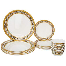 Deals and Offers on - Amazon Brand - Solimo Majestico Melamine Floral Dinnerware Set (White,18 Pieces) Deals, Discounts & Offers on - Amazon Brand - Solimo Majestico Melamine Floral Dinnerware Set (White,18 Pieces)