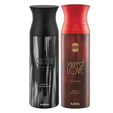 Deals and Offers on Beauty Care - Ajmal Carbon Homme & Sacredlove Deodorant Spray Gift For Men & Women (200 ml, Pack of 2) Deals, Discounts & Offers on Beauty Care - Ajmal Carbon Homme & Sacredlove Deodorant Spray Gift For Men & Women (200 ml, Pack of 2)