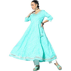 Deals, Discounts & Offers on Women - ishin Women's Sea Green Embroidered Anarkali Kurta