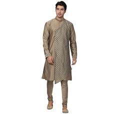 Deals, Discounts & Offers on Men - VASTRAMAY Men's Chiku Cotton Silk Blend Kurta and Pyjama Set