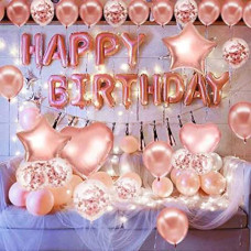 Deals, Discounts & Offers on  - YNS CRAFTS STOCK Happy Birthday Decoration Set Of 53 Balloon 13 Happy Birthday Foil Balloon 2 Rose Gold Star 2 Rose Gold Heart 18