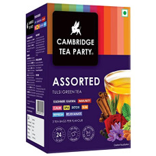 Deals, Discounts & Offers on  - Cambridge Tea Party Assorted Tea, Sampler Pack, 24 Tulsi Green Tea Bags, Detox Kahwa, Kashmiri Kahwa, Spa Lemongrass, Immunity Honey Lemon Ginger