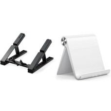 Deals, Discounts & Offers on Laptop Accessories - STRIFF Laptop Stand For Desk(Blackish) Uph1W Multi Angle Tablet/Mobile Stand(White) Tabletop