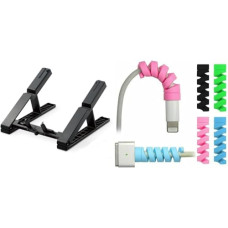 Deals, Discounts & Offers on Laptop Accessories - STRIFF Laptop Stand For Desk(Blackish) Spiral Cable Protector Cord Saver, Pack of 10