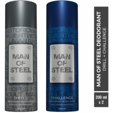 Deals and Offers on - DENVER Combo of Man Of Steel Drill + Challenge Long lasting Deodorant Spray - For Men(400 ml, Pack of 2) Deals, Discounts & Offers on - DENVER Combo of Man Of Steel Drill + Challenge Long lasting Deodorant Spray - For Men(400 ml, Pack of 2)