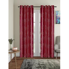 Deals, Discounts & Offers on  - Amazon Brand - Solimo Polyester Printed Long Crush Emboss Long Door Grommet Curtains (Pack of 2, 9 Feet, Maroon)