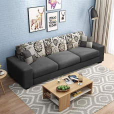 Deals, Discounts & Offers on Furniture - FURNY Erlando 3 Seater Fabric Sofa Set (Dark Grey)