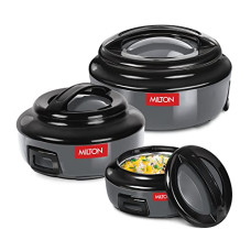Deals and Offers on - MILTON Ernesto Inner Stainless Steel Jr. Casserole Set of 3 (420 ml, 850 ml, 1.43 litres), Grey | Easy to Carry | Serving | Stackable Deals, Discounts & Offers on - MILTON Ernesto Inner Stainless Steel Jr. Casserole Set of 3 (420 ml, 850 ml, 1.43 litres), Grey | Easy to Carry | Serving | Stackable
