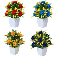 Deals and Offers on - Anuash Set of 4 Rose Flower For Decoration Table Office table Bonsai Wild Artificial Plant with Pot(18 cm, Multicolor, Blue, Red, Yellow, Pink) Deals, Discounts & Offers on - Anuash Set of 4 Rose Flower For Decoration Table Office table Bonsai Wild Artificial Plant with Pot(18 cm, Multicolor, Blue, Red, Yellow, Pink)