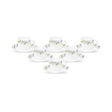 Deals, Discounts & Offers on  - La Opala Diva, Opal Glass Coffee Cup & Saucer Set Cylinder 12 pcs, Morning Glory, White