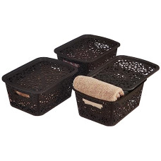 Deals, Discounts & Offers on  - Amazon Brand - Solimo Royal Multipurpose Storage Basket with Lid - Small (Set of 3, Brown)
