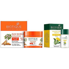 Deals, Discounts & Offers on  - Biotique Bio Sandalwood Face & Body Sun Cream SPF 50 UVA/UVB Sunscreen For All Skin Types In The Sun Very Water Resistant, 50gm And Dandelion Visibly Ageless Serum, 40 ml