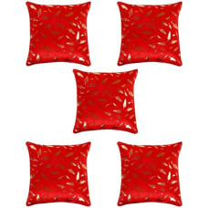 Deals, Discounts & Offers on  - HOMETALES Pack of 5 Polyester Leaf Foil Printed Square Cushion Cover 40x40 Cm Red