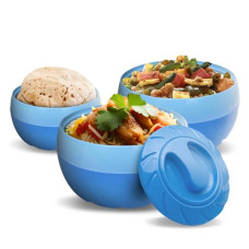 Deals, Discounts & Offers on  - Frenchware Casserole Set of 3 (1.8L, 1L & 500ml Containers) Double Wall Construction, PU Insulated Walls, Stainless Steel Inner, Leak-Proof Lids, Hot & Cold, Microwave Safe, Dishwasher Safe (Blue)