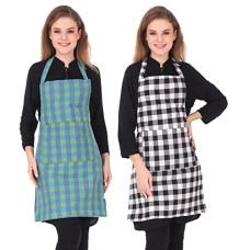 Deals and Offers on - GLUN Waterproof Unisex Kitchen Checkered Design Apron with 2 Front Centre Pocket With Adjustable Neck Strap (Pack Of 2) Deals, Discounts & Offers on - GLUN Waterproof Unisex Kitchen Checkered Design Apron with 2 Front Centre Pocket With Adjustable Neck Strap (Pack Of 2)