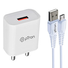 Deals, Discounts & Offers on Mobile Accessories - pTron Volta 12W Single Port USB Fast Charger, BIS Certified, Made in India Wall Charger Adapter, Universal Compatibility (1 m Micro USB Cable Included, White)