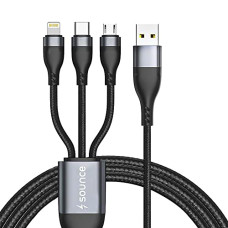 Deals and Offers on - Sounce 100W / 6A Speed Fast Charging USB 3.0 Cable 4 Ft / 1.2m to 3-in-1 Long Charging Cord with Type C + Micro USB + Lightning Connector 480 Mbps Data Transfer Deals, Discounts & Offers on - Sounce 100W / 6A Speed Fast Charging USB 3.0 Cable 4 Ft / 1.2m to 3-in-1 Long Charging Cord with Type C + Micro USB + Lightning Connector 480 Mbps Data Transfer