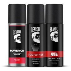 Deals, Discounts & Offers on Beauty Care - Beardo Godfather Perfume Deo Spray 150ml, Mafia Perfume Body Spray 120ml, Maverick Perfume Deo Spray 150ml