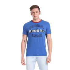 Deals, Discounts & Offers on Men - AEROPOSTALE Blue Contrast Neck Brand Applique T-Shirt