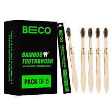 Deals, Discounts & Offers on  - Beco Compostable Bamboo Toothbrush with Ultra-Soft Charcoal activated Bristles, 100% Natural & Eco-Friendly (Pack of 5)