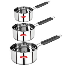 Deals, Discounts & Offers on Cookware - Panca Stainless Steel Sauce Pan Set of 3 Sauce Pan Milk Pan Tapeli Patila Induction Base 2 Litre,1.5 Litre, 1 Litre Milk Boiler Cookware with Handle
