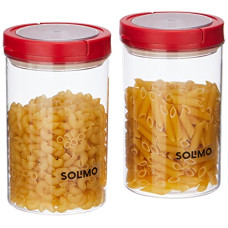 Deals and Offers on - Amazon Brand - Solimo Twist & Lock Plastic Storage Container Set, 900 ml, Set of 2, Red Deals, Discounts & Offers on - Amazon Brand - Solimo Twist & Lock Plastic Storage Container Set, 900 ml, Set of 2, Red