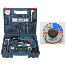 Deals, Discounts & Offers on Home Improvement - Bosch GSB 500W 500 RE Corded-Electric Drill Tool Set (Blue), 10 mm & BI241 Metal 4-inch Grinding Wheel Set (Pack of 5)