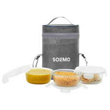 Deals, Discounts & Offers on  - Amazon Brand - Solimo Borosilicate Glass Lunch Boxes | Set of 3 (400 ml * 3) with Detachable Lid & Lunch Bag