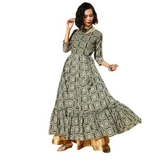 Deals, Discounts & Offers on Women - ishin Women's Cotton Anarkali Embroidered Kurta