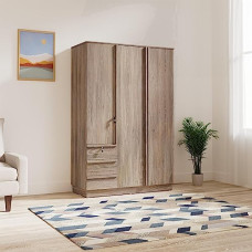 Deals and Offers on Furniture - Amazon Brand - Solimo Raptor Engineered Wood 3 Door Wardrobe (3 Drawers with Wrapping Handle, Rustic Oak Finish) Deals, Discounts & Offers on Furniture - Amazon Brand - Solimo Raptor Engineered Wood 3 Door Wardrobe (3 Drawers with Wrapping Handle, Rustic Oak Finish)