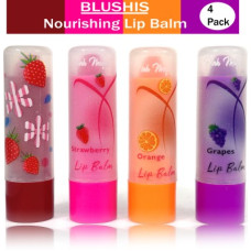 Deals and Offers on - BLUSHIS Nourishing & Lightening Lip Balm Combo Cherry, Strawberry, Orange, Grapes(Pack of: 4, 16 g) Deals, Discounts & Offers on - BLUSHIS Nourishing & Lightening Lip Balm Combo Cherry, Strawberry, Orange, Grapes(Pack of: 4, 16 g)