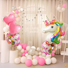 Deals, Discounts & Offers on  - Indy Toys And Fashion ITAF Set of 35 Pcs Unicorn Theme Birthday For Girls-1 Unicorn Foil Balloon, 2 Pink Heart Foil Balloons, 2 Printed Unicorn Round Foil Balloons, 15 White & Pink Pastel Balloons