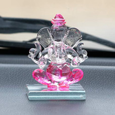 Deals, Discounts & Offers on  - eCraftIndia Pink and Transparent Double Sided Crystal Car Ganesha Showpiece
