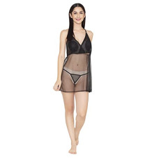 Deals, Discounts & Offers on Women - Clovia Women's Lace Sheer Babydoll with Matching Thong in Black