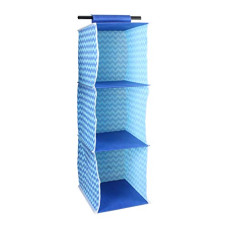 Deals, Discounts & Offers on  - Amazon Brand - Solimo Printed Fabric Hanging Closet Organiser, 3 Shelves, Blue