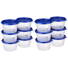 Deals and Offers on - Amazon Brand - Solimo Nestable & Stackable Polypropylene Container Set, Round, 750 ml, Set of 12, Blue Deals, Discounts & Offers on - Amazon Brand - Solimo Nestable & Stackable Polypropylene Container Set, Round, 750 ml, Set of 12, Blue