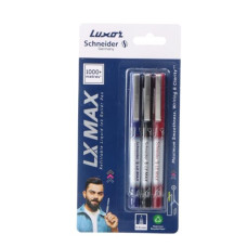 Deals and Offers on Electronics - Luxor Schneider LX-MAX roller ball pen | Pack of 3 - Blue+Black+Red | Cone Tip | 0.5mm | 100% German Technology | 1000+ mtrs writing length | Waterproof Ink | Ideal Deals, Discounts & Offers on Electronics - Luxor Schneider LX-MAX roller ball pen | Pack of 3 - Blue+Black+Red | Cone Tip | 0.5mm | 100% German Technology | 1000+ mtrs writing length | Waterproof Ink | Ideal