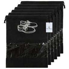 Deals, Discounts & Offers on  - Heart Home Shoe Cover/String Bag Organizer|Shoe Print & Non Woven Material|Transparent Window|Size 43 x 30 Cm, Pack of 6 (Black)-HEART5211