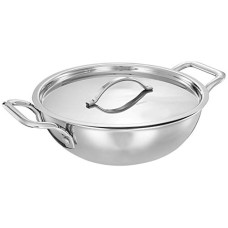 Deals, Discounts & Offers on Cookware - Amazon Brand - Solimo Tri-ply Stainless Steel Induction Base Kadhai with Steel lid (22cm, 2L)