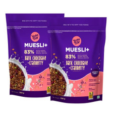 Deals, Discounts & Offers on  - Yogabar Wholegrain Breakfast Muesli - Dark Chocolate + Cranberry, 700g (Pack of 2) (Super Saver Pack) | Healthy Cereals | Granola | Gluten Free | Antioxidant & Protein Rich